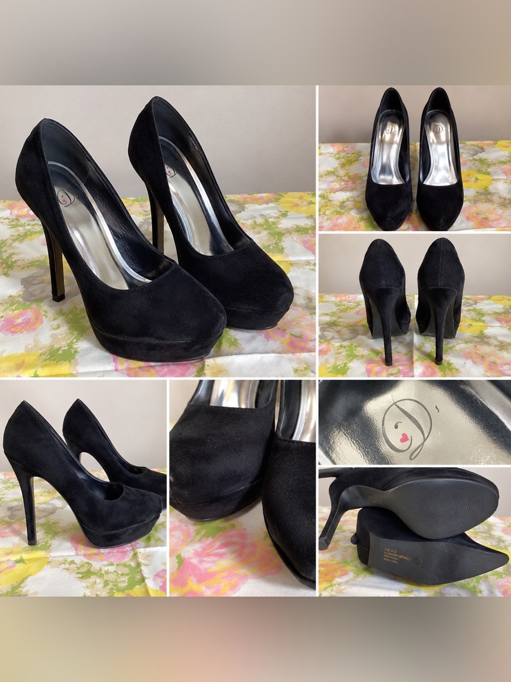 Black Suede Platform High Heels with Studded Stiletto